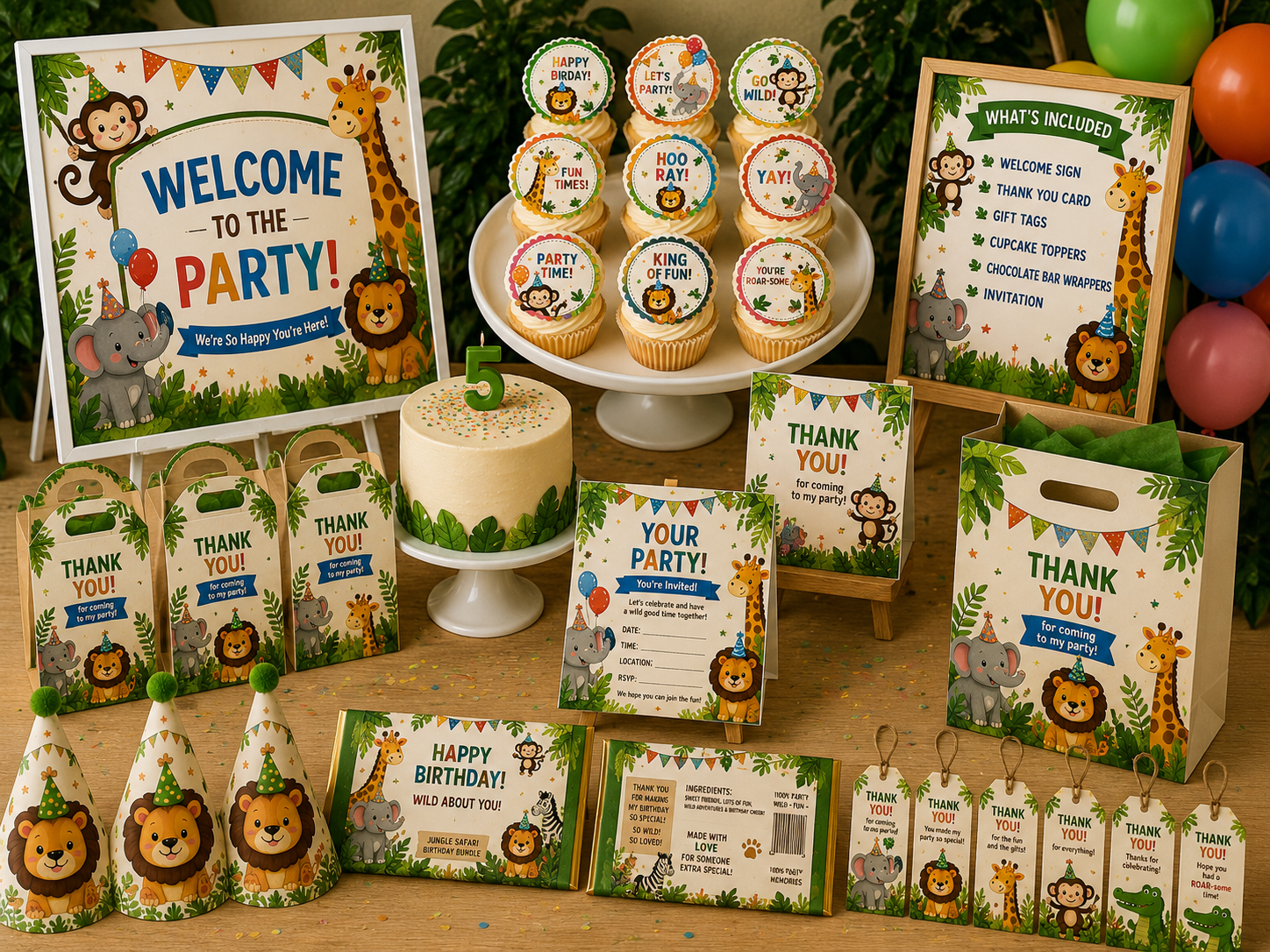 Safari Jungle Birthday Party Printable Bundle (Digital Download)